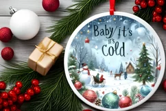 Watercolor Round Christmas Image with Christmas Scene Product Image 2
