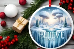 Watercolor Round Christmas Image with Winter Scene and Product Image 2
