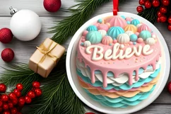 Pastel BELIEVE Round Ornament Sublimation PNG Product Image 2