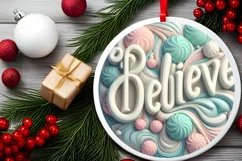 Pastel BELIEVE Round Ornament Sublimation PNG Product Image 2