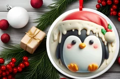 3D Martzipan Penguin Round Sticker Sublimation PNG Product Image 2