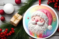 Pastel 3D Santa Round Ornament Sublimation PNG Product Image 2