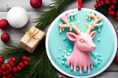 Pastel 3D Deer Round Ornament Sublimation PNG Product Image 2