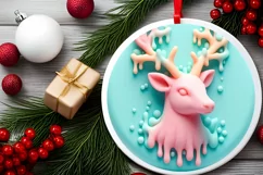 Pastel 3D Deer Round Ornament Sublimation PNG Product Image 2