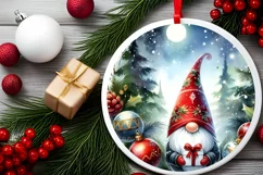 Gnome Winter Scene Round Ornament Sublimation PNG Product Image 2