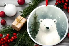 Watercolor Round Christmas Ornament Sublimation PNG Product Image 2
