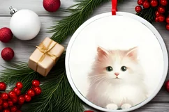 Christmas Cat Round Ornament Sublimation PNG Product Image 2