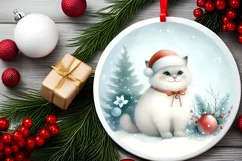 Christmas Cat Round Ornament Sublimation PNG Product Image 2