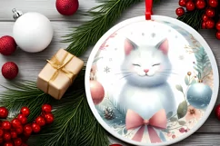 Christmas Cat Round Ornament Sublimation PNG Product Image 2