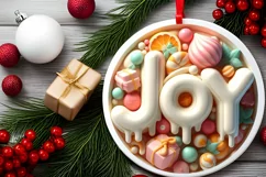 3D Martzipan JOY Round Ornament Sublimation PNG Product Image 2