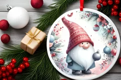 Colorful Pastel Christmas Gnome Round Ornament Sublimation Product Image 2