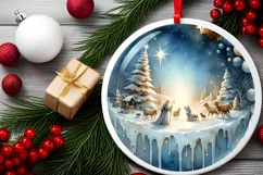 Winter Nativity Scene Ornament Sublimation PNG Product Image 2