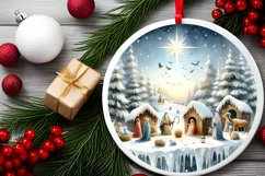 Winter Nativity Scene Ornament Sublimation PNG Product Image 2