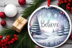 Watercolor Winter Scene with Large Text: Believe Round Product Image 2
