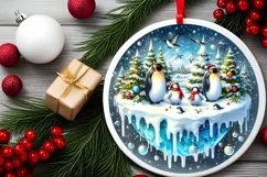 Penguins Snow Globe Round Ornament Sublimation PNG Product Image 2