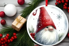 Christmas Gnome Round Ornament Sublimation PNG Product Image 2