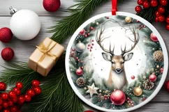 Reindeer Gift Round Ornament Sublimation PNG Product Image 2