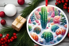Winter Cactus Ornament Sublimation PNG Product Image 2