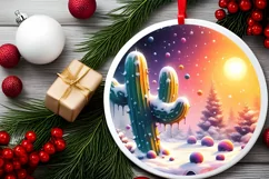 Winter Cactus Ornament Sublimation PNG Product Image 2