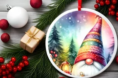 Colorful Pastel Gnome Round Ornament Sublimation PNG Product Image 2