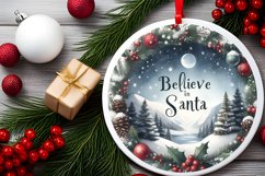 Winter Scene Believe in Santa Round Ornament Sublimation PNG Product Image 2