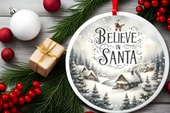 Winter Scene Believe in Santa Round Ornament Sublimation PNG Product Image 2