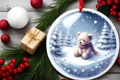 Winter Teddy Bear Ornament Sublimation PNG Product Image 2