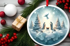 Winter Nativity Scene Ornament Sublimation PNG Product Image 2