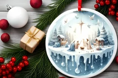 Winter Nativity Scene Ornament Sublimation PNG Product Image 2