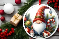 Christmas Gnome Round Ornament Sublimation PNG Product Image 2