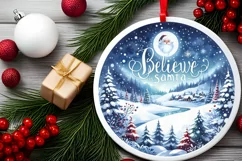 Colorful Santa Round Ornament Sublimation PNG Product Image 2