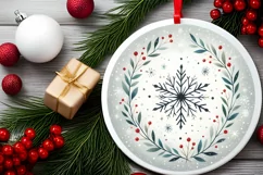 Snowflake Round Ornament Sublimation PNG Product Image 2