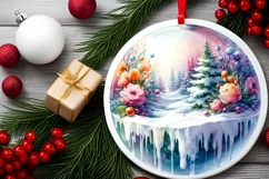 Winter Scene with Flowers Round Ornament PNG Product Image 2