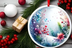 Winter Scene with Flowers Round Ornament PNG Product Image 2