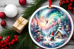 Melting Winter Scene with Elf Round Ornament PNG Product Image 2
