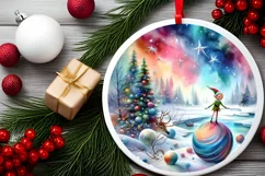 Melting Winter Scene with Elf Round Ornament PNG Product Image 2