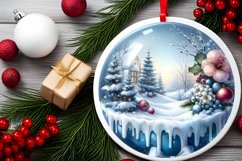 Watercolor Winter Scene with Flowers Round Ornament PNG Product Image 2