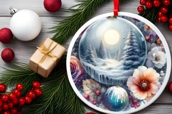 Watercolor Winter Scene with Flowers Round Ornament PNG Product Image 2