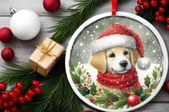 Winter Dog Round Ornament Sublimation PNG Product Image 2