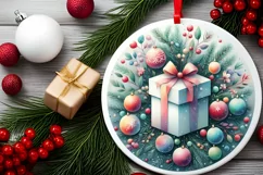 Colorful Winter Gift Round Ornament Sublimation PNG Product Image 2
