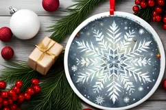 Snowflake Round Ornament Sublimation PNG Product Image 2