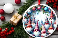 Winter Gnomes Watercollor Christmas Ornament Sublimation Product Image 2