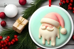 3D Martzipan Santa Round Christmas Ornament Sublimation PNG Product Image 2
