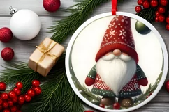 Christmas Gnome Round Ornament Sublimation PNG Product Image 2