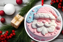 3D Martzipan Santa Round Ornament Sublimation PNG Product Image 2