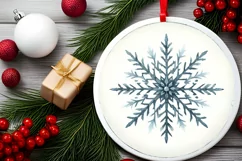 Snowflake Winter Watercollor Christmas Ornament Sublimation Product Image 2