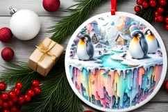 Pastell 3D Penguins Winter Scene Sublimation PNG Product Image 2