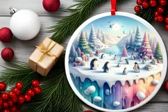 Pastell 3D Penguins Winter Scene Sublimation PNG Product Image 2