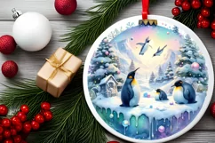 Pastell 3D Penguins Winter Scene Sublimation PNG Product Image 2