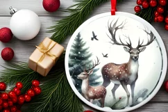 Rein Deer Winter Watercollor Christmas Ornament Sublimation Product Image 2